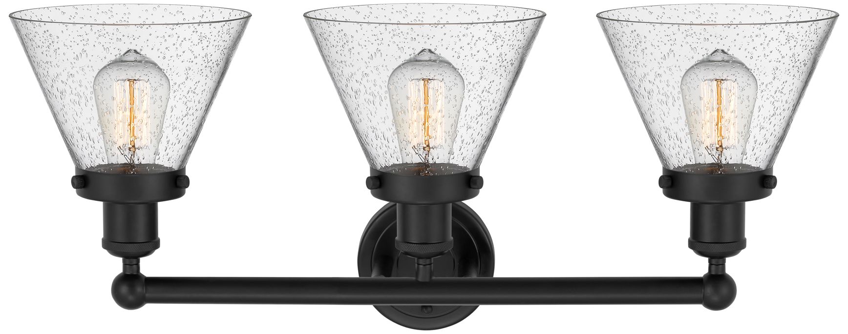 Image 2 Edison Large Cone 25" 3-Light Matte Black Bath Light w/ Seedy Shade more views