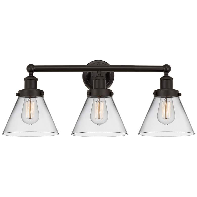 Image 1 Edison Large Cone 25" 3-Light Oil Rubbed Bronze Bath Light w/ Clear Sh