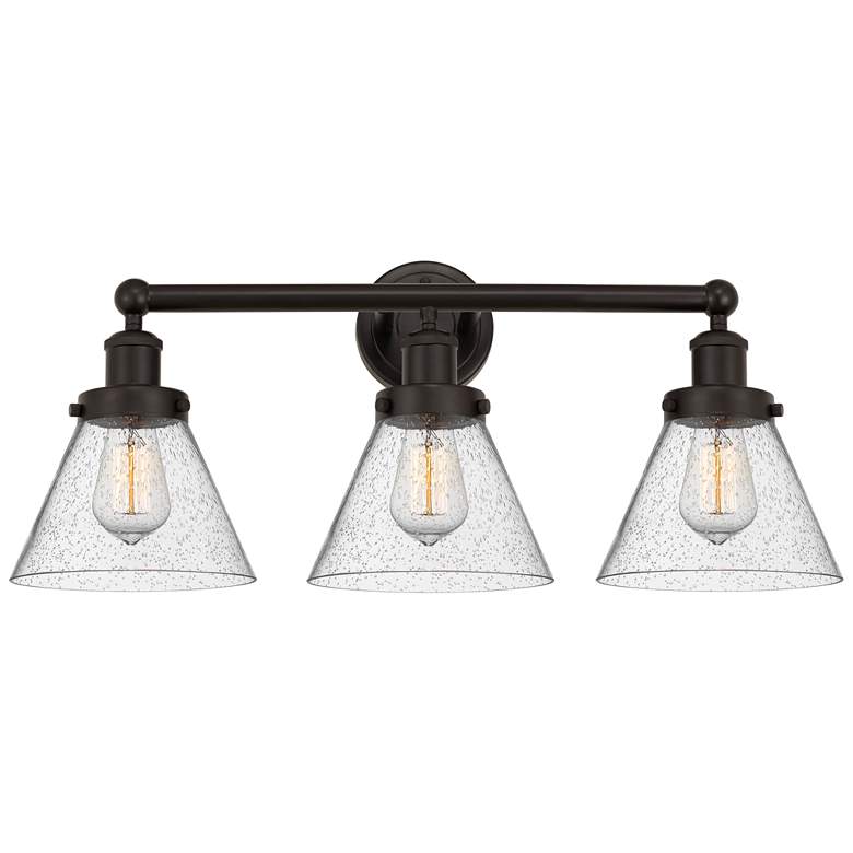 Image 1 Edison Large Cone 25" 3-Light Oil Rubbed Bronze Bath Light w/ Seedy Sh