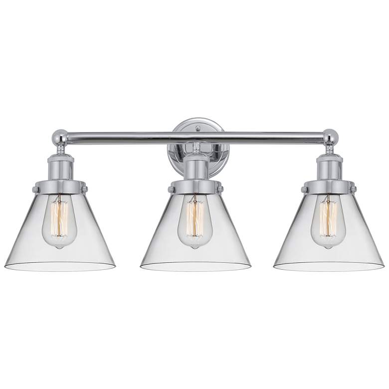 Image 1 Edison Large Cone 25" 3-Light Polished Chrome Bath Light w/ Clear Shad