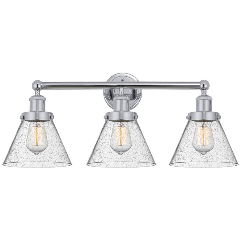 Image 1 Edison Large Cone 25" 3-Light Polished Chrome Bath Light w/ Seedy Shad