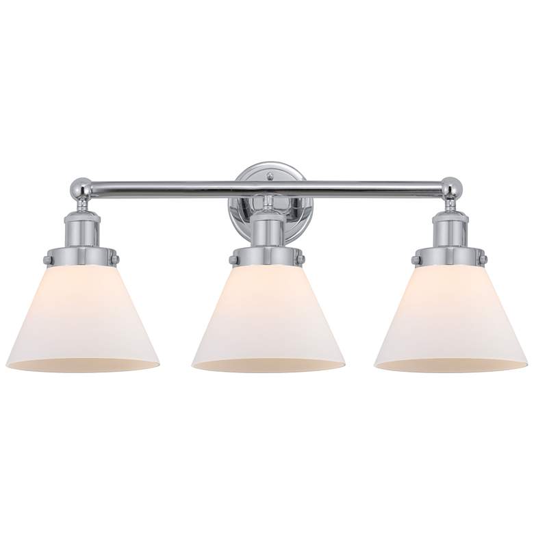 Image 1 Edison Large Cone 25" 3-Light Polished Chrome Bath Light w/ White Shad