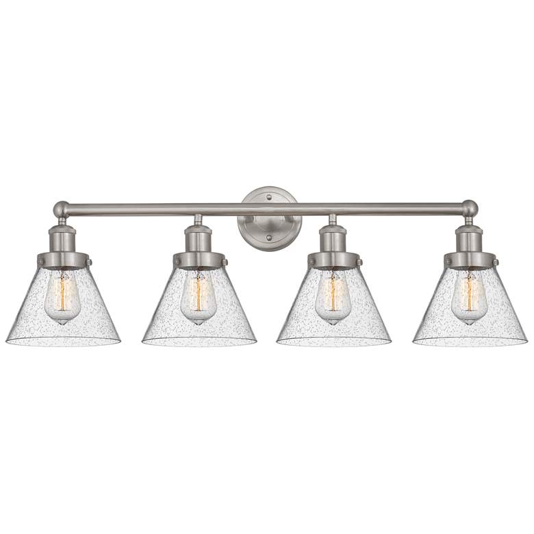 Image 1 Edison Large Cone 34" 4-Light Brushed Nickel Bath Light w/ Seedy Shade