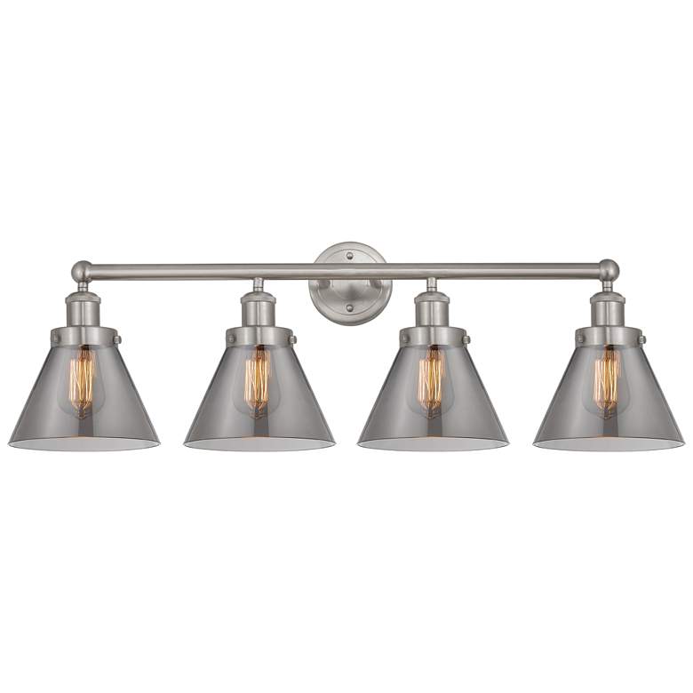 Image 1 Edison Large Cone 34" 4-Light Brushed Nickel Bath Light w/ Smoke Shade
