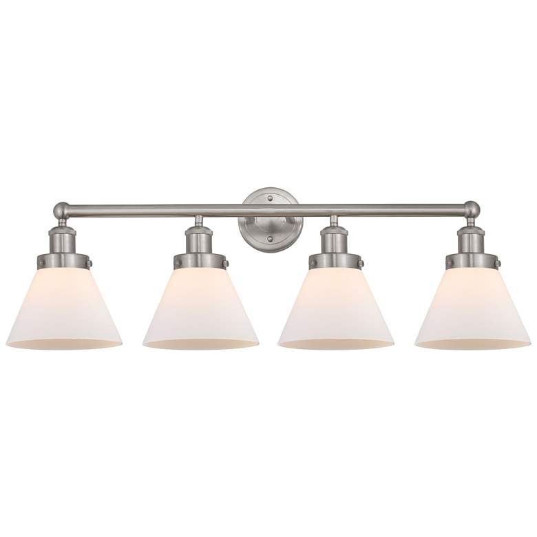 Image 1 Edison Large Cone 34" 4-Light Brushed Nickel Bath Light w/ White Shade