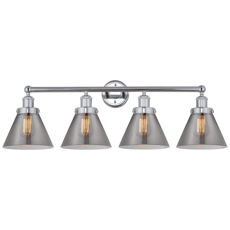 Image 1 Edison Large Cone 34" 4-Light Chrome Bath Light w/ Smoke Shade