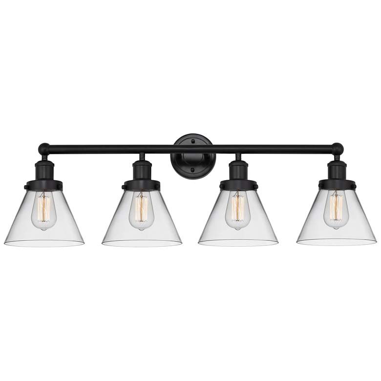 Image 1 Edison Large Cone 34" 4-Light Matte Black Bath Light w/ Clear Shade