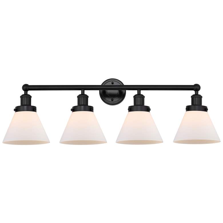Image 1 Edison Large Cone 34" 4-Light Matte Black Bath Light w/ Matte White Sh
