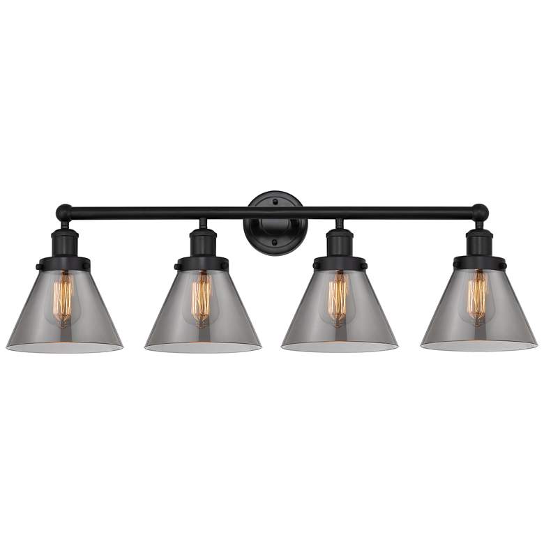 Image 1 Edison Large Cone 34" 4-Light Matte Black Bath Light w/ Plated Smoke S