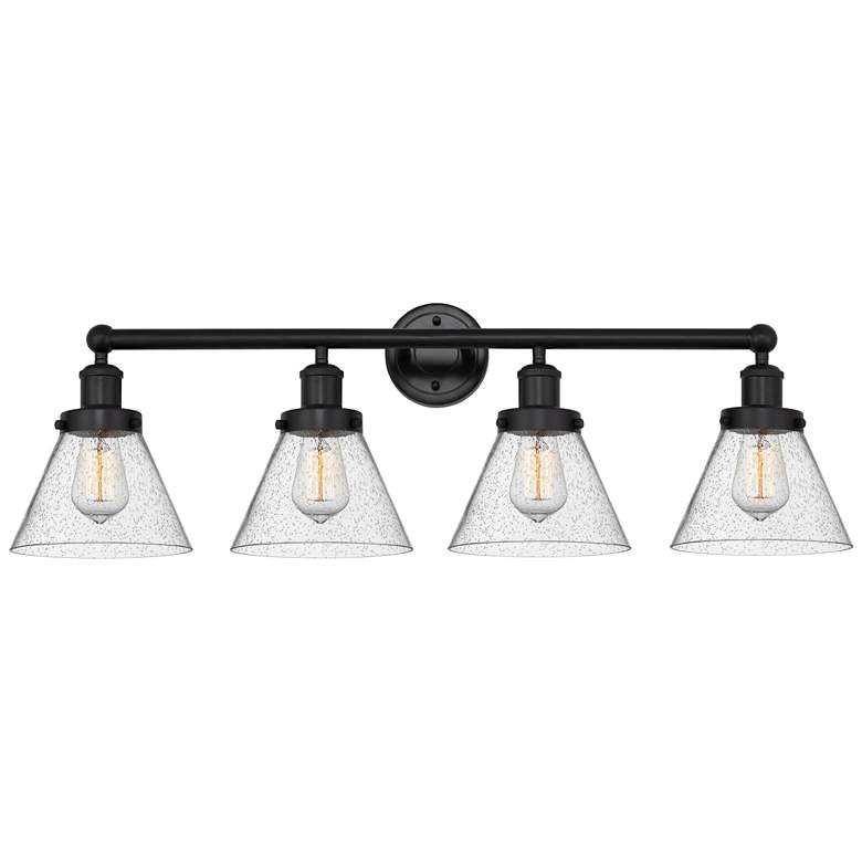 Image 1 Edison Large Cone 34" 4-Light Matte Black Bath Light w/ Seedy Shade