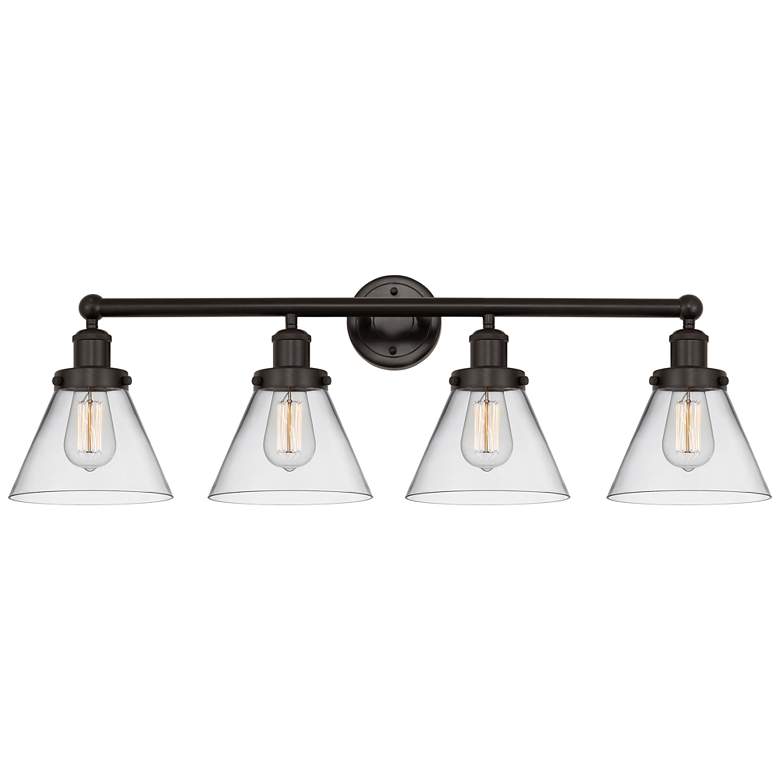 Image 1 Edison Large Cone 34" 4-Light Oil Rubbed Bronze Bath Light w/ Clear Sh