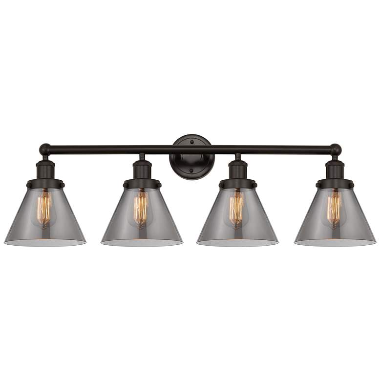 Image 1 Edison Large Cone 34" 4-Light Oil Rubbed Bronze Bath Light w/ Smoke Sh