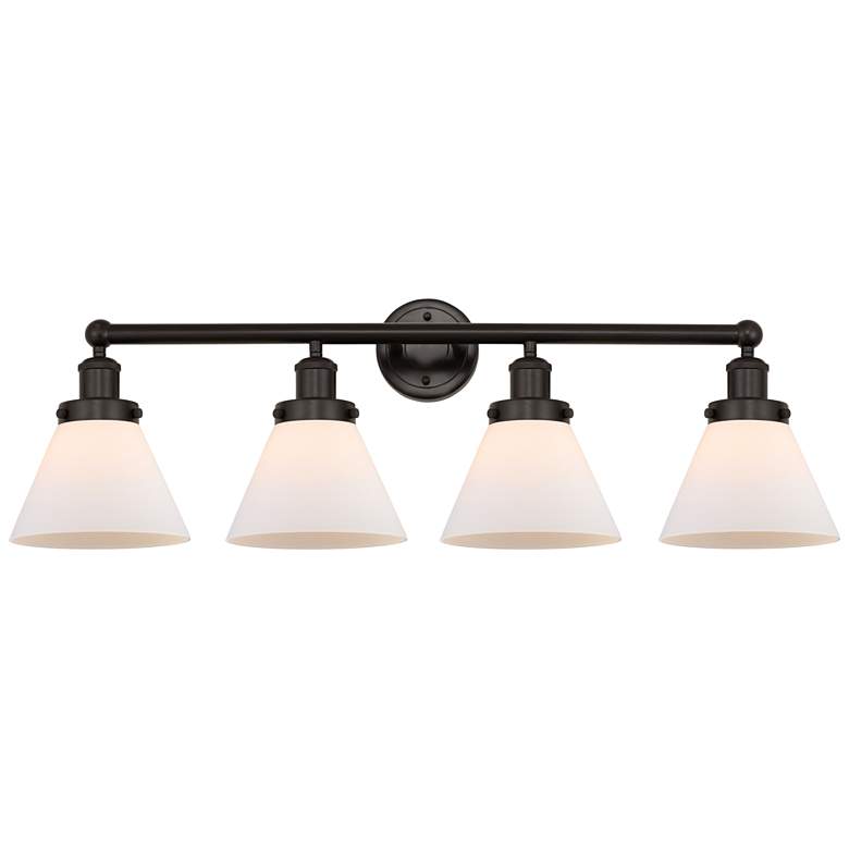 Image 1 Edison Large Cone 34" 4-Light Oil Rubbed Bronze Bath Light w/ White Sh