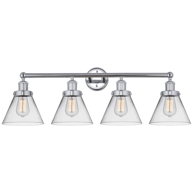 Image 1 Edison Large Cone 34" 4-Light Polished Chrome Bath Light w/ Clear Shad