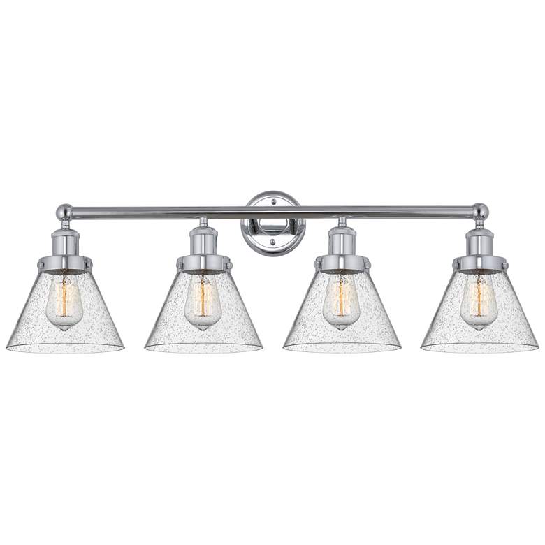 Image 1 Edison Large Cone 34" 4-Light Polished Chrome Bath Light w/ Seedy Shad