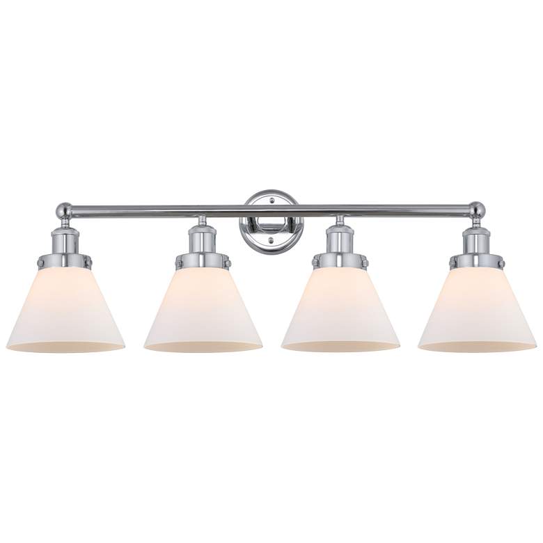 Image 1 Edison Large Cone 34" 4-Light Polished Chrome Bath Light w/ White Shad