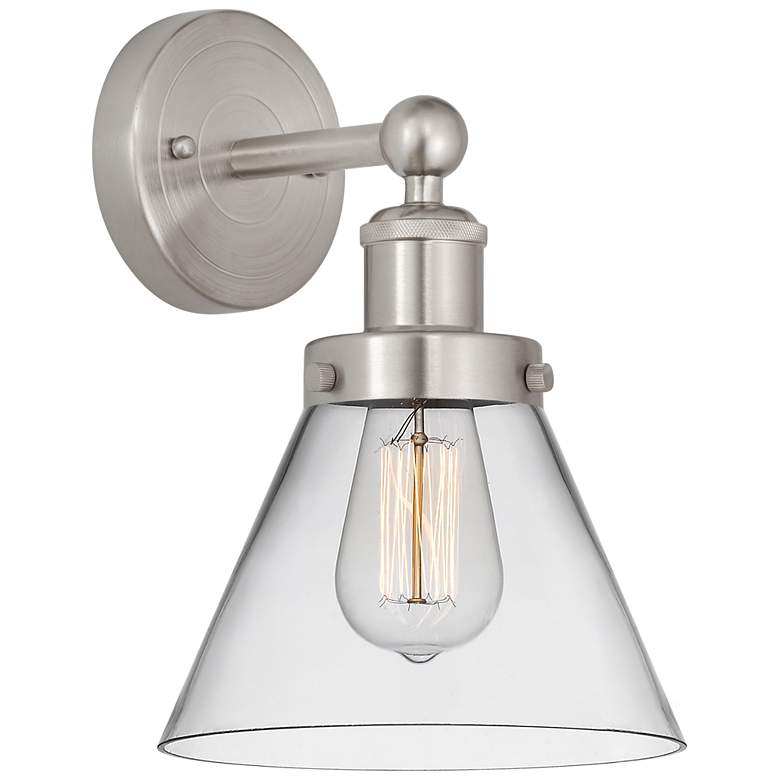 Image 1 Edison Large Cone 7" Brushed Satin Nickel Sconce w/ Clear Shade