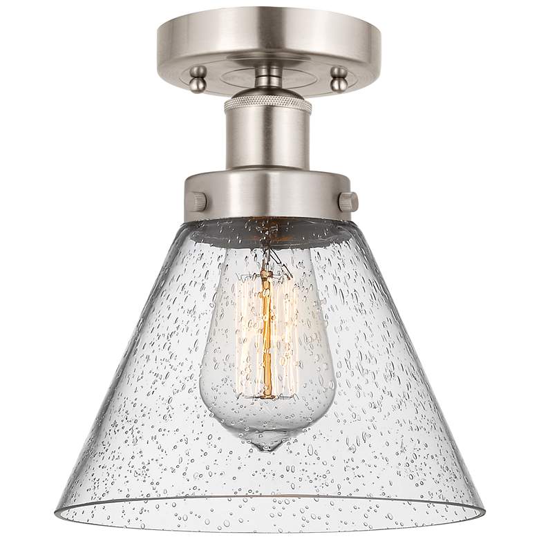 Image 1 Edison Large Cone 7" Brushed Satin Nickel Semi Flush Mount w/ Seedy Sh