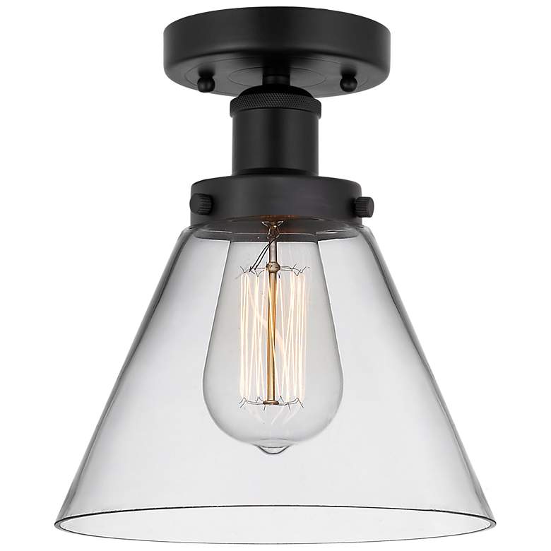Image 1 Edison Large Cone 7" Matte Black Semi Flush Mount w/ Clear Shade