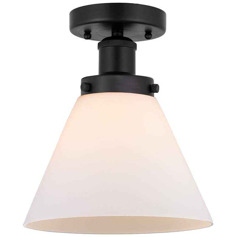 Image 1 Edison Large Cone 7" Matte Black Semi Flush Mount w/ Matte White Shade