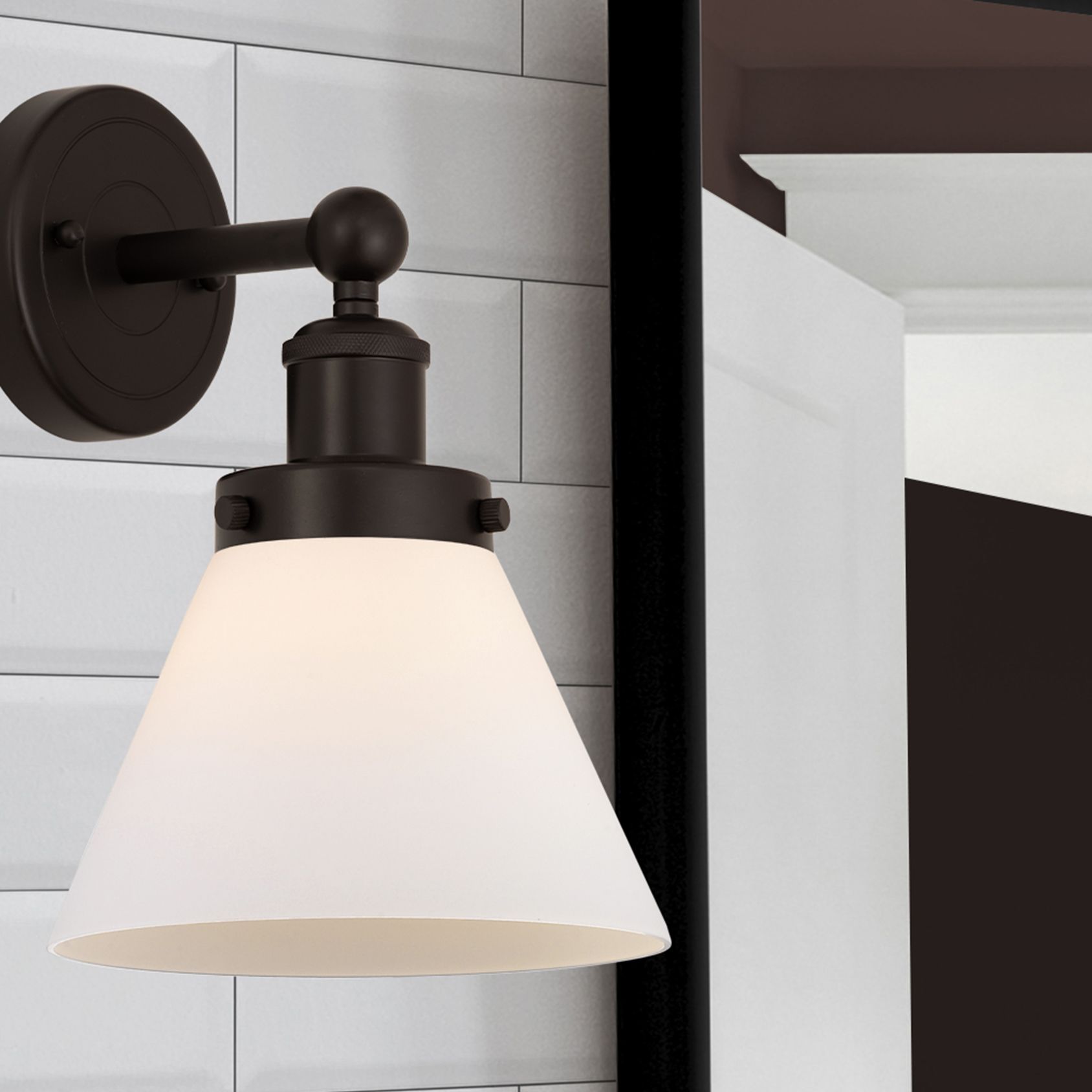 Edison Large Cone 7" Oil Rubbed Bronze Sconce w/ Matte White Shade
