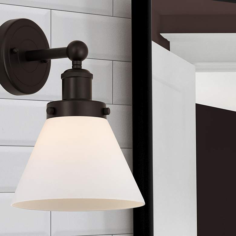 Image 1 Edison Large Cone 7" Oil Rubbed Bronze Sconce w/ Matte White Shade
