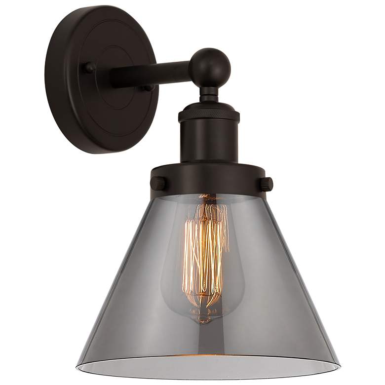 Image 1 Edison Large Cone 7 inch Oil Rubbed Bronze Sconce w/ Plated Smoke Shade