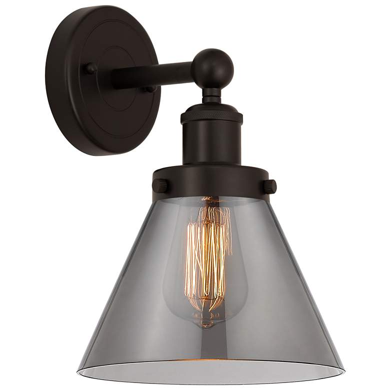 Image 1 Edison Large Cone 7" Oil Rubbed Bronze Sconce w/ Plated Smoke Shade