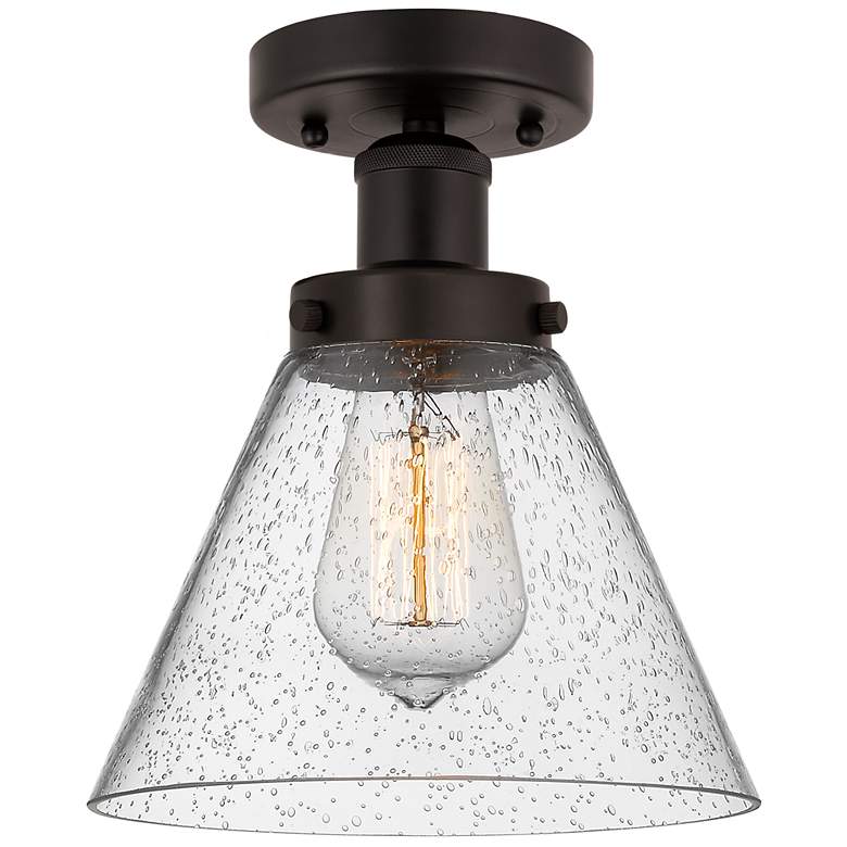 Image 1 Edison Large Cone 7" Oil Rubbed Bronze Semi Flush Mount w/ Seedy Shade