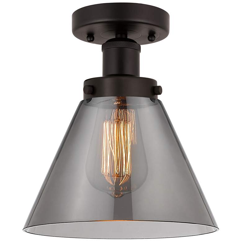 Image 1 Edison Large Cone 7" Oil Rubbed Bronze Semi Flush Mount w/ Smoke Shade