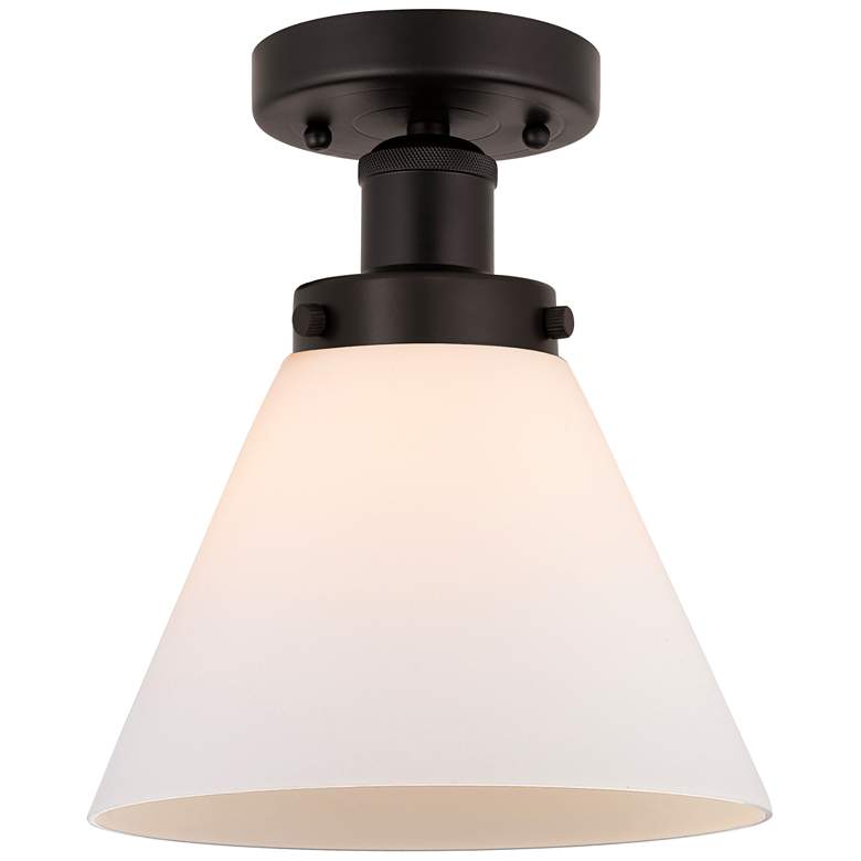 Image 1 Edison Large Cone 7" Oil Rubbed Bronze Semi Flush Mount w/ White Shade