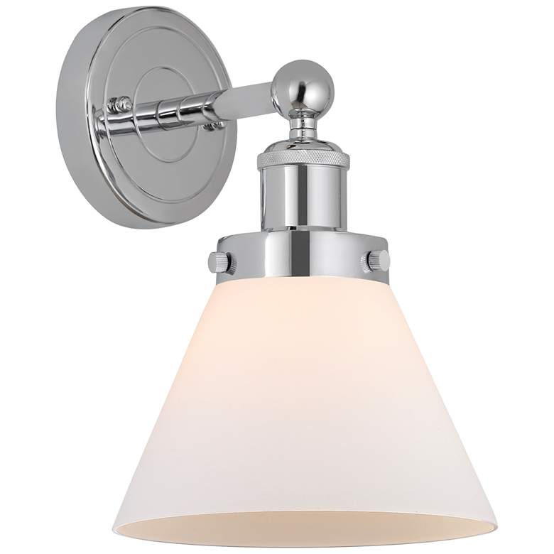 Image 1 Edison Large Cone 7" Polished Chrome Sconce w/ Matte White Shade