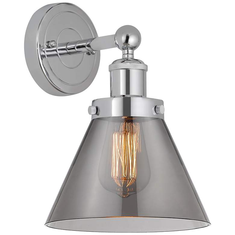 Image 1 Edison Large Cone 7" Polished Chrome Sconce w/ Plated Smoke Shade