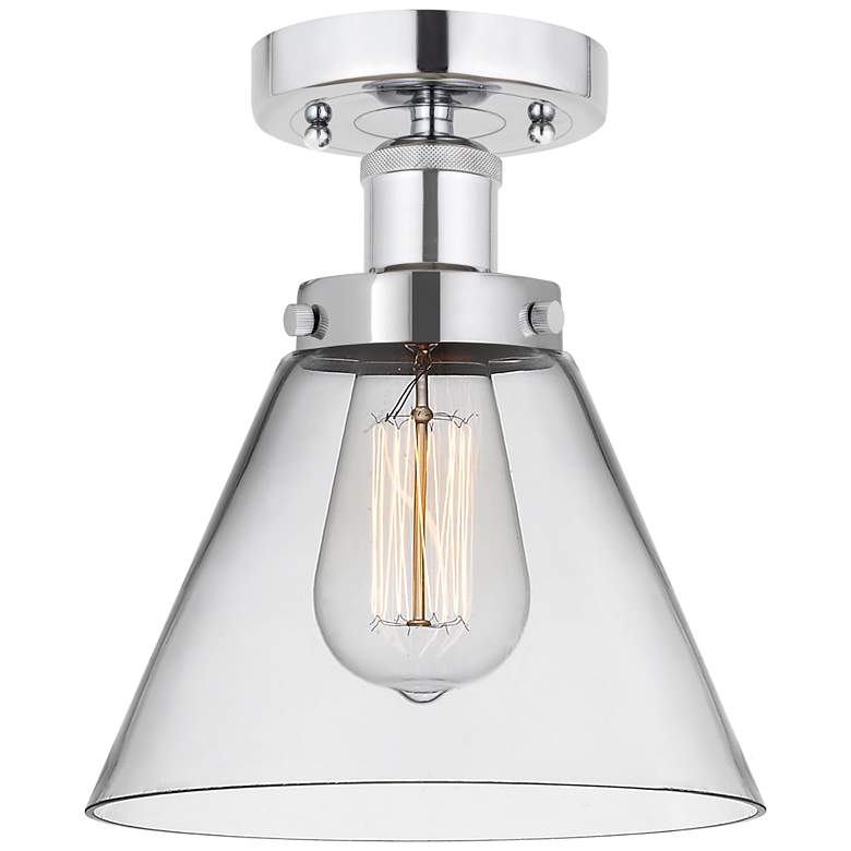 Image 1 Edison Large Cone 7" Polished Chrome Semi Flush Mount w/ Clear Shade
