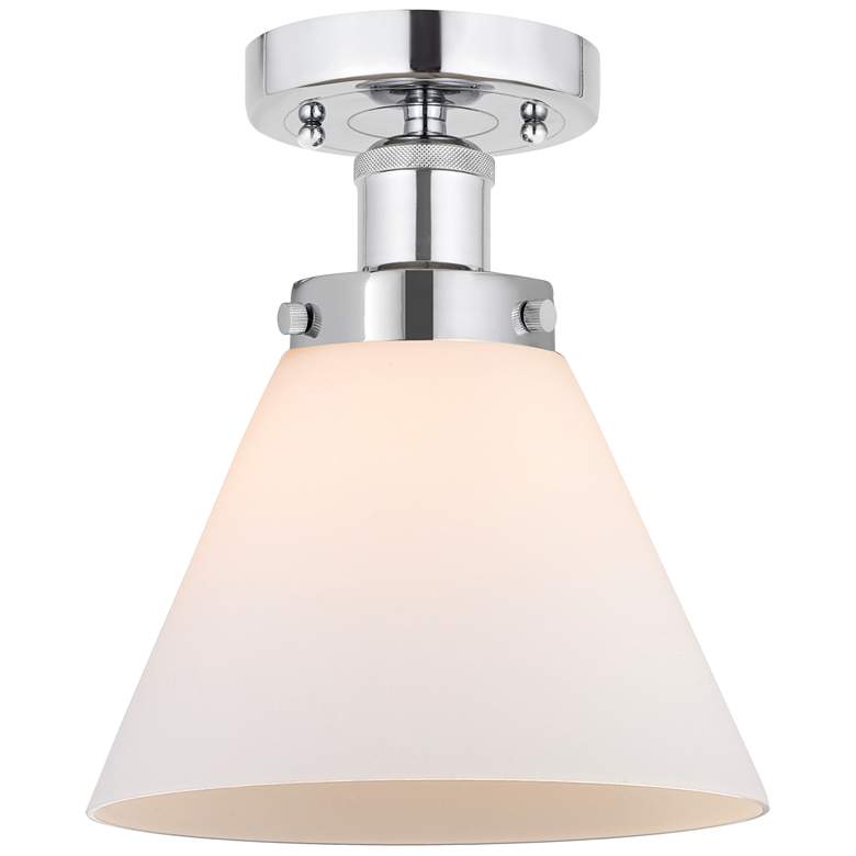 Image 1 Edison Large Cone 7" Polished Chrome Semi Flush Mount w/ Matte White S