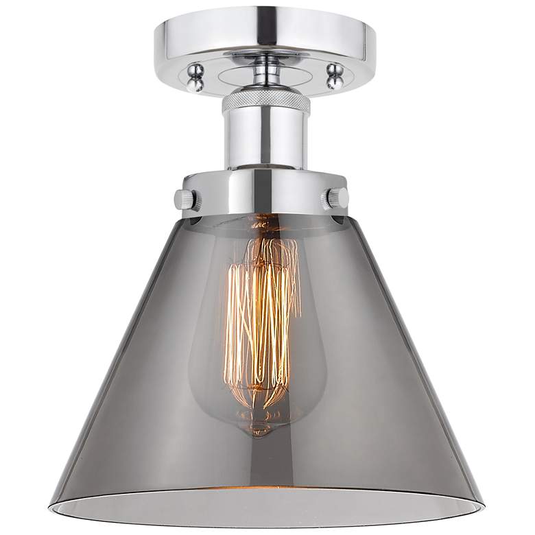 Image 1 Edison Large Cone 7" Polished Chrome Semi Flush Mount w/ Plated Smoke
