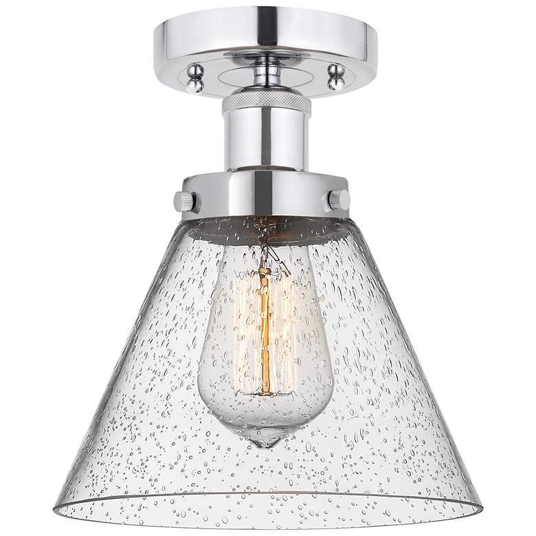 Image 1 Edison Large Cone 7" Polished Chrome Semi Flush Mount w/ Seedy Shade