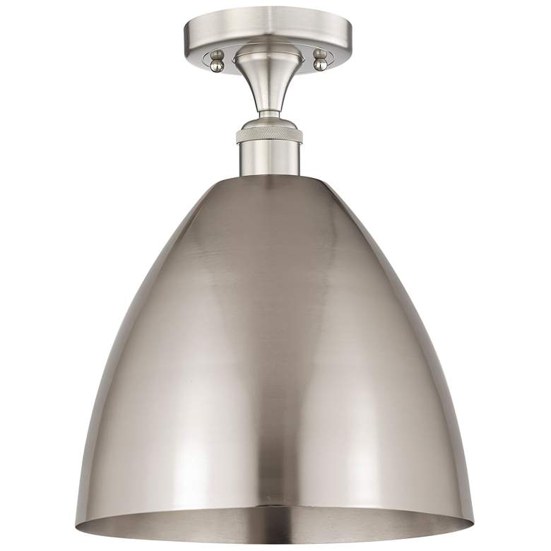 Image 1 Edison Metal Bristol 12"W Brushed Nickel Semi-Flush Mount w/ Nickel Sh