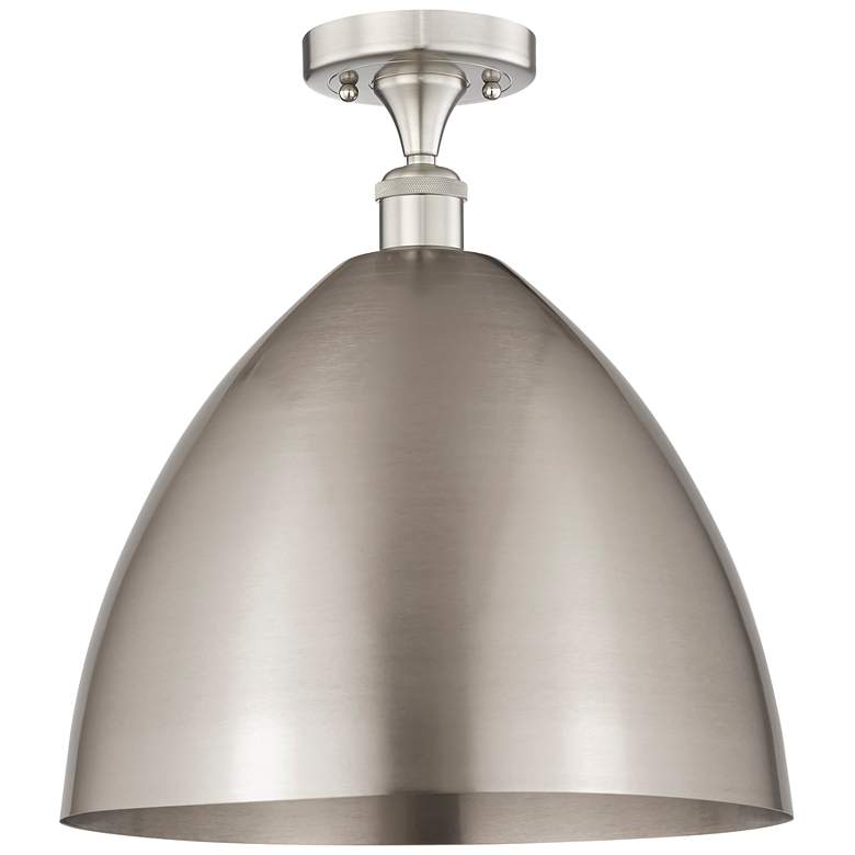 Image 1 Edison Metal Bristol 16"W Brushed Nickel Semi-Flush Mount w/ Nickel Sh