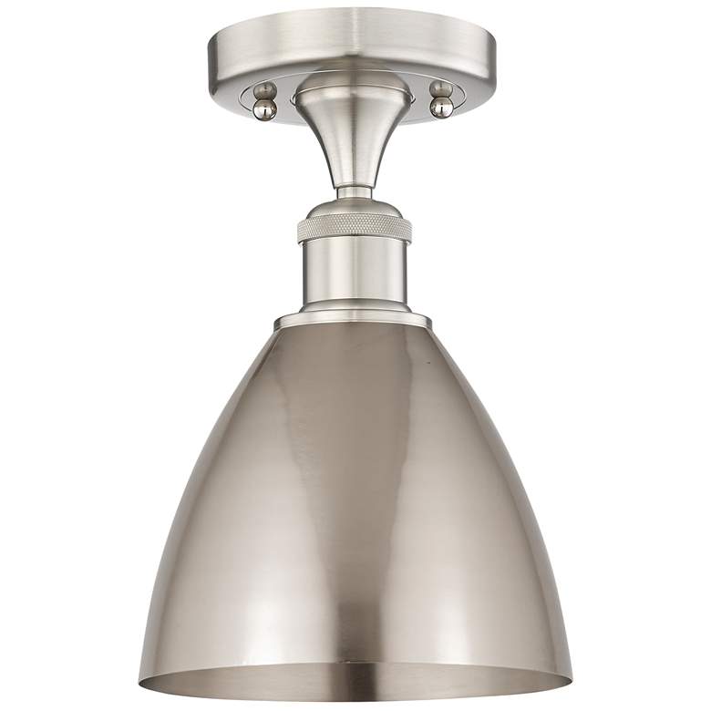Image 1 Edison Metal Bristol 7.5"W Brushed Nickel Semi-Flush Mount w/ Nickel S
