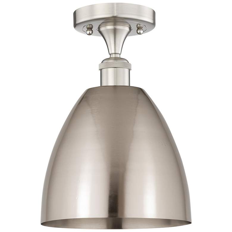 Image 1 Edison Metal Bristol 9"W Brushed Nickel Semi-Flush Mount w/ Nickel Sha
