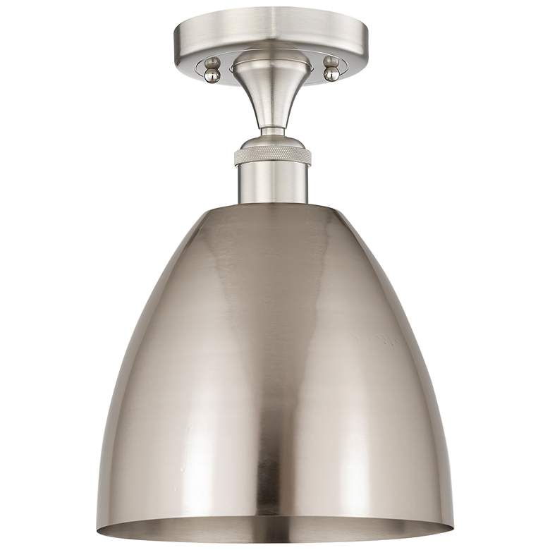 Image 1 Edison Metal Bristol 9 inchW Brushed Nickel Semi-Flush Mount w/ Nickel Sha