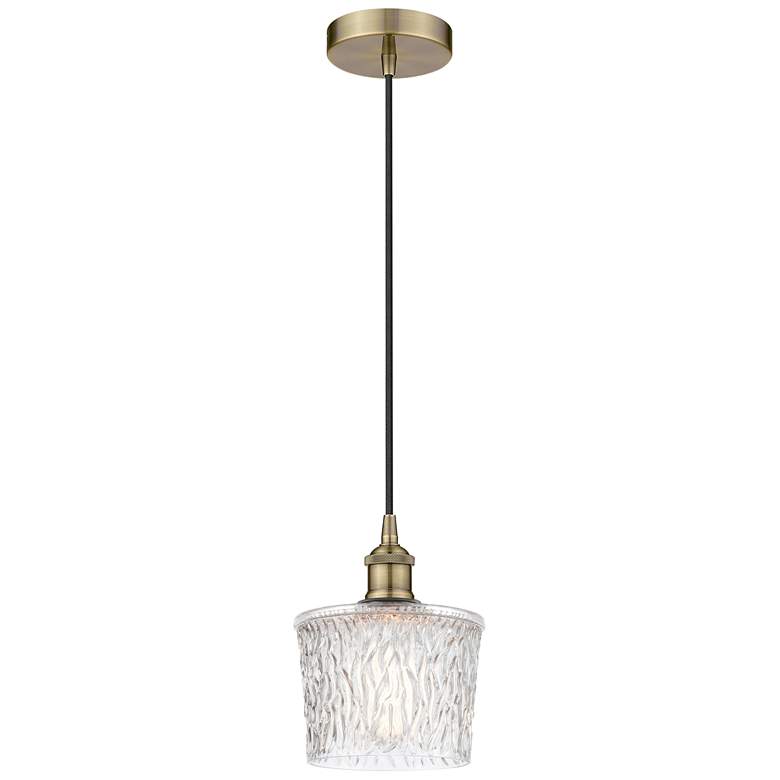 Image 1 Edison Niagra 7" Antique Brass Cord Hung Mini Pendant w/ Clear Shade