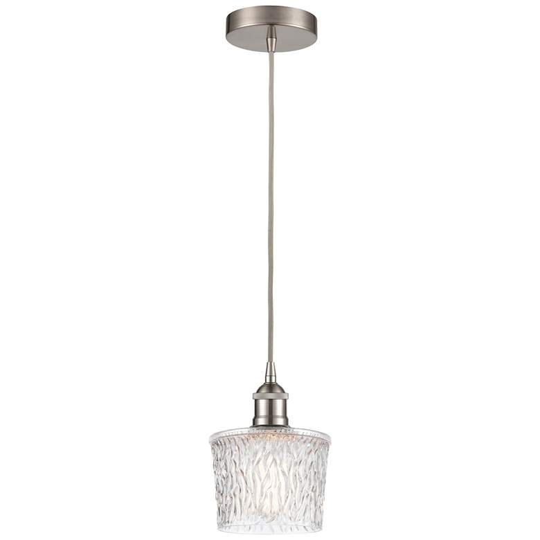 Image 1 Edison Niagra 7" Brushed Satin Nickel Cord Hung Mini Pendant w/ Clear