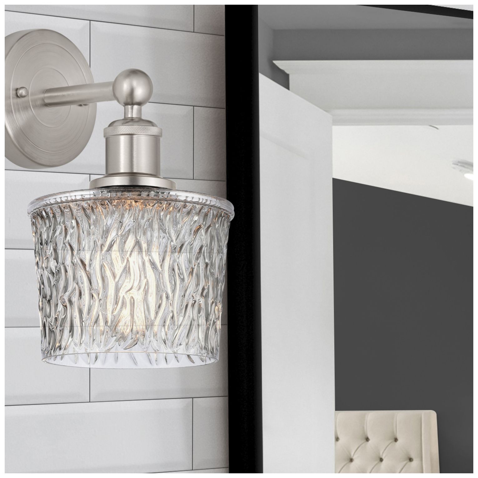 Image 3 Edison Niagra 7" Brushed Satin Nickel Sconce w/ Clear Shade more views