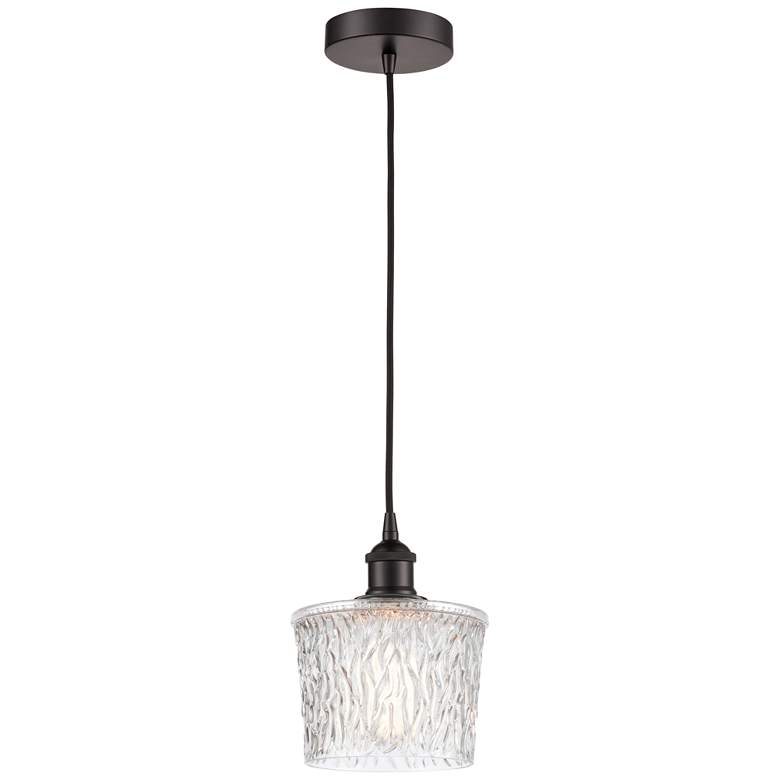 Image 1 Edison Niagra 7" Oil Rubbed Bronze Cord Hung Mini Pendant w/ Clear Sha
