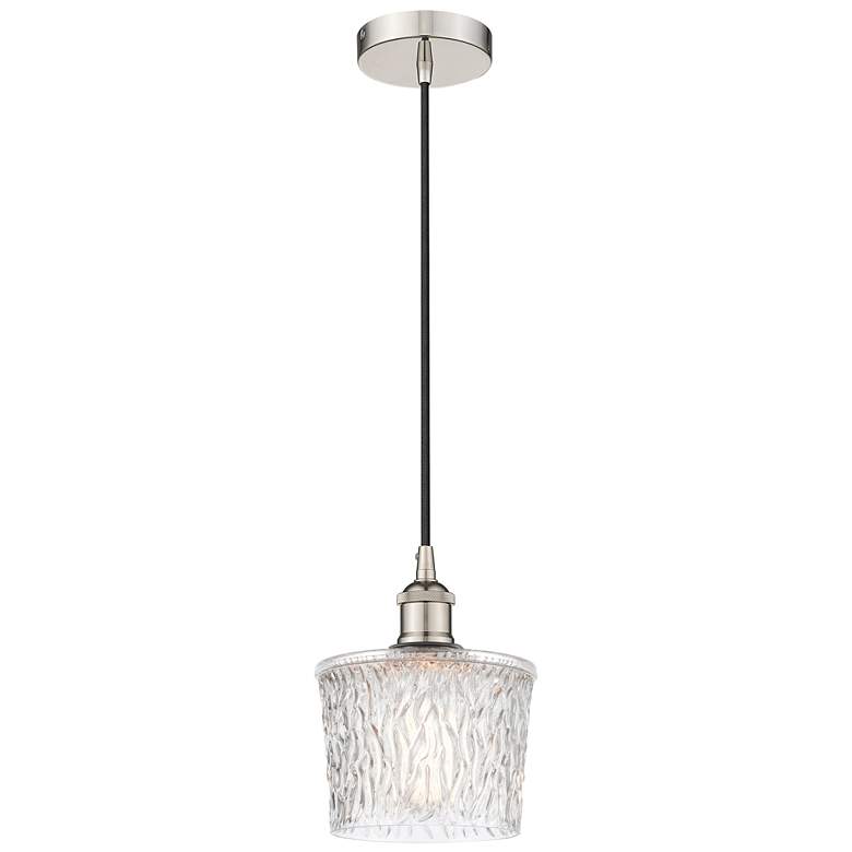 Image 1 Edison Niagra 7" Polished Nickel Cord Hung Mini Pendant w/ Clear Shade
