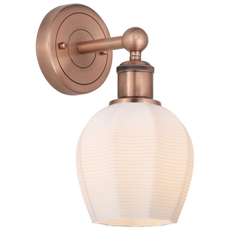 Image 1 Edison Norfolk 11.38 inchHigh Antique Copper Sconce With Matte White Shade
