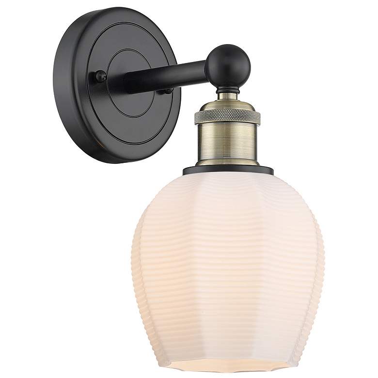 Image 1 Edison Norfolk 11.38"High Black Antique Brass Sconce With Matte White