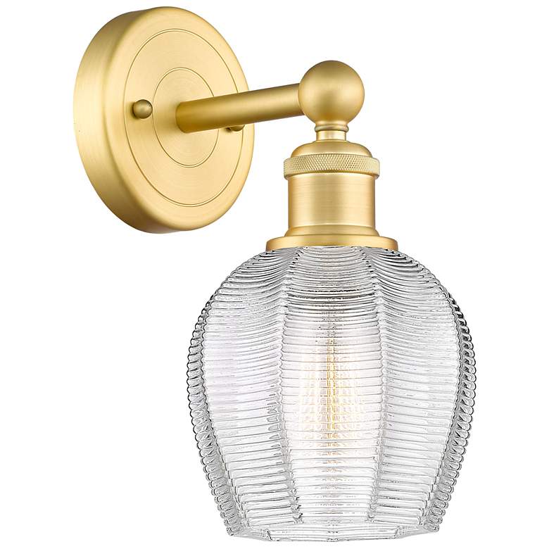 Image 1 Edison Norfolk 11.38 inchHigh Satin Gold Sconce With Clear Shade